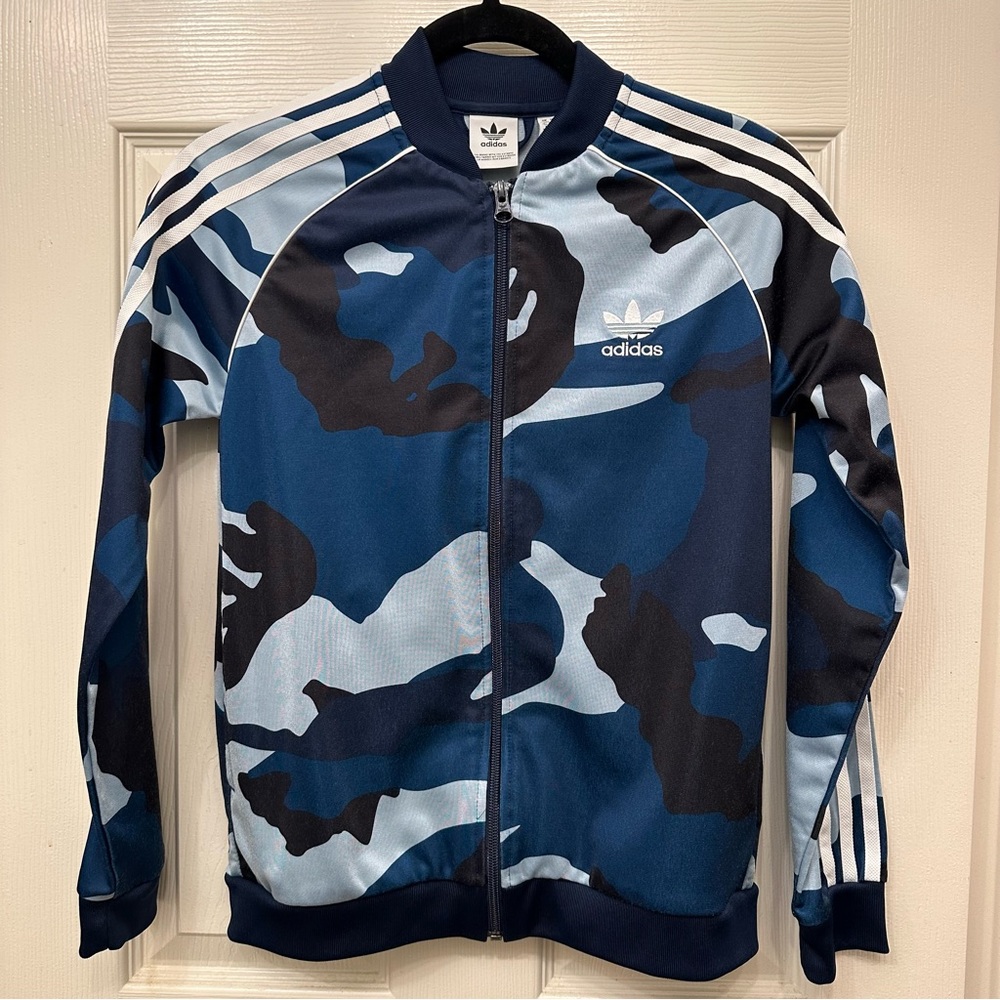 adidas Girls Blue Camouflage Track Jacket Size Medium
